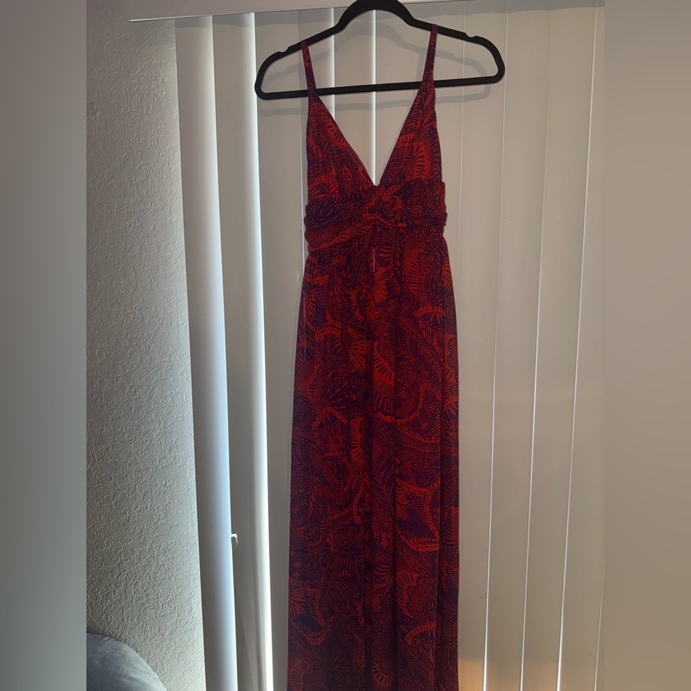 Red and Blue Halter Maxi Dress